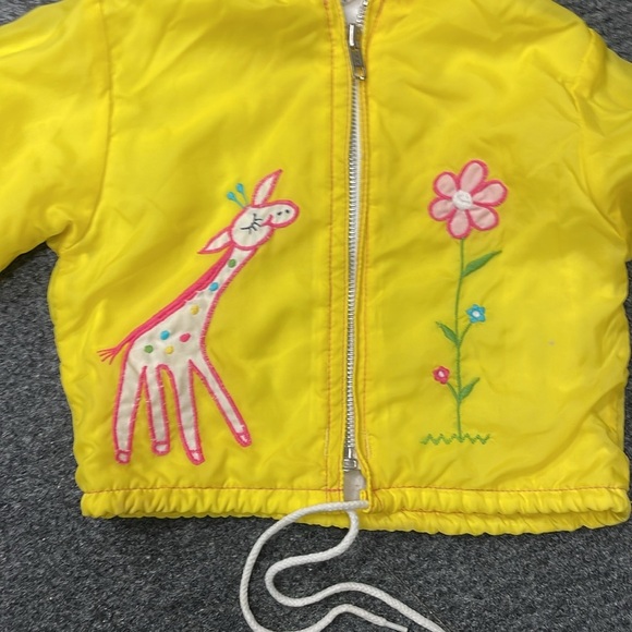 Sears Bright Yellow Hooded Jacket Vintage Giraffe Little Girls Baby Size 28-32m - Picture 2 of 8